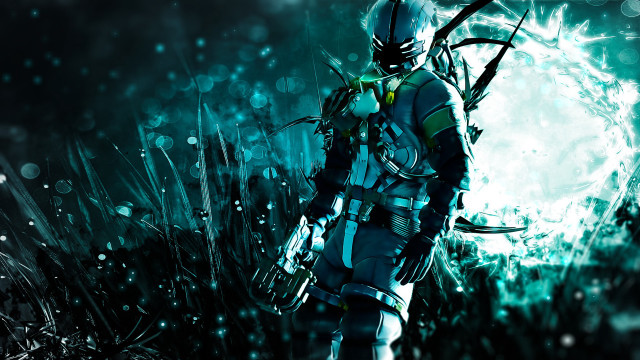 Futuristic man full moon green free wallpaper for desktop - medium preview image