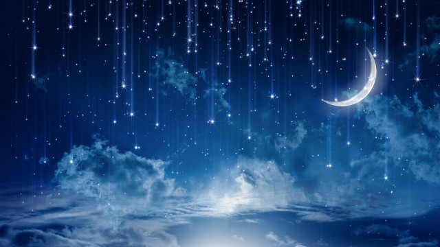 Night sky stars crescent moon free wallpaper for desktop - medium preview image