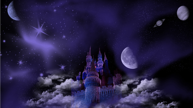 Sky castle stars moon clouds free wallpaper for desktop - medium preview image