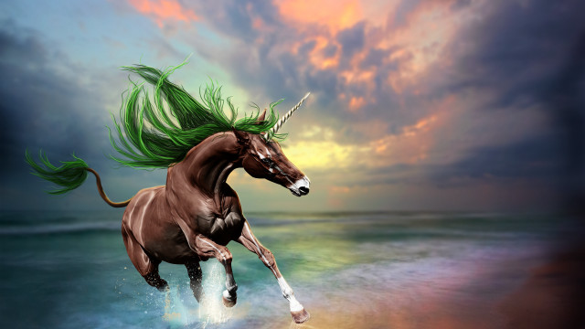 Horse green hair beach sunset free wallpaper for desktop - medium preview image
