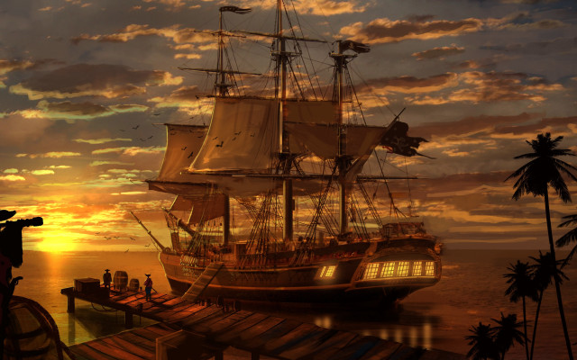 Ship sunset ocean photographer matte free wallpaper for desktop - medium preview image