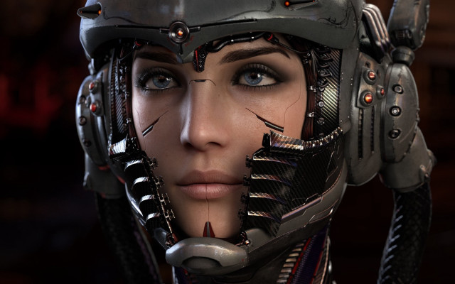 Woman helmet sci fi cyberpunk #2 free wallpaper for desktop - medium preview image