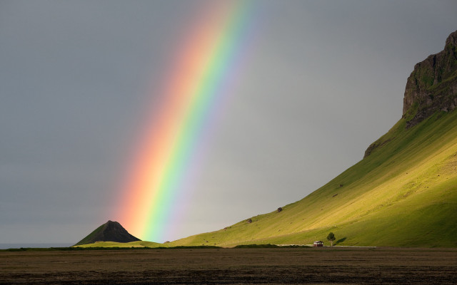 Rainbow mountain hill house green free wallpaper for desktop - medium preview image