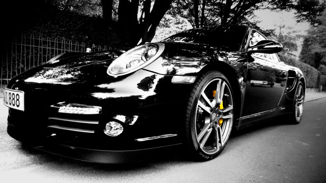 Black porsche night highcontrast monochrome free wallpaper for desktop - medium preview image