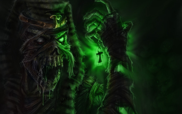 Demonic figures green lights cross free wallpaper for desktop - medium preview image