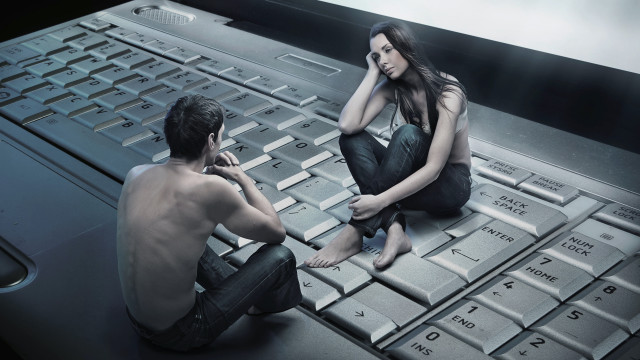 Man woman keyboard cellphones netart free wallpaper for desktop - medium preview image