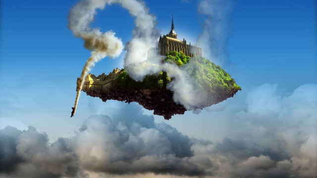 Floating castle sky chimneys matte free wallpaper for desktop - medium preview image