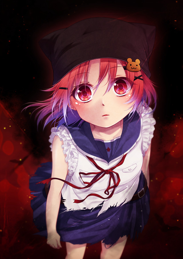 Girl red eyes hat dark free wallpaper for mobile - medium preview image