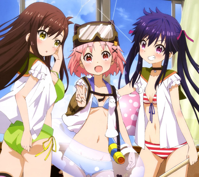 Anime girls posing window sky free wallpaper for tablet - medium preview image