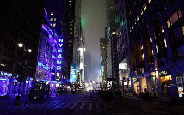 Neon city street fog holography free wallpaper for desktop - medium preview image