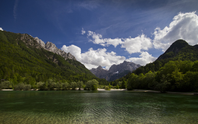 River mountains trees cloudy sky #3 free wallpaper for desktop - medium preview image