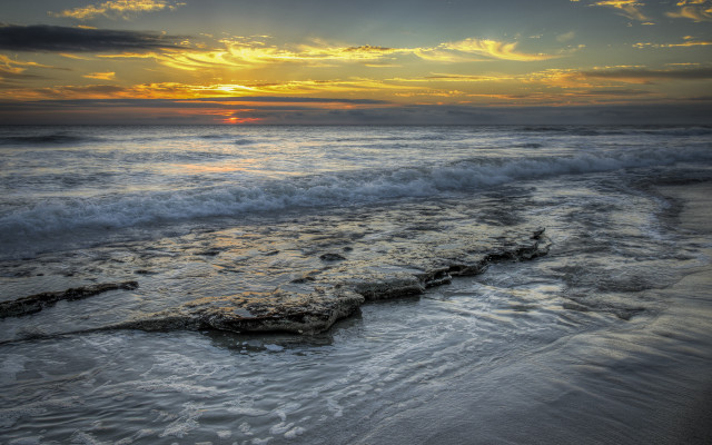 Beach waves sunset clouds matte free wallpaper for desktop - medium preview image