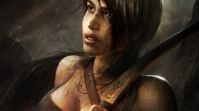 Woman knife tattoo rain photorealism free wallpaper for desktop - medium preview image
