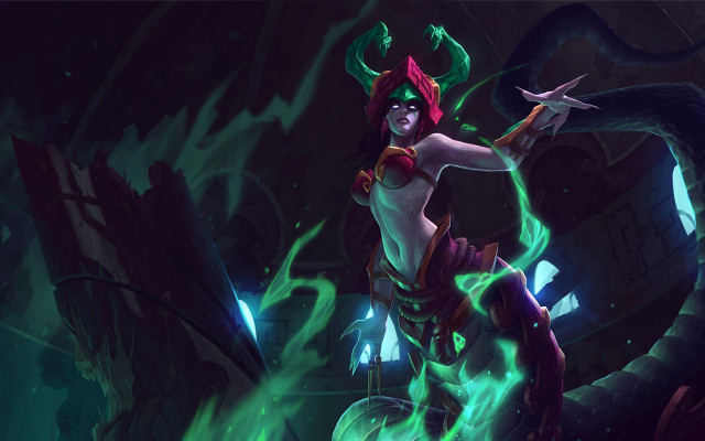 Green haired woman demon outfit free wallpaper for desktop - medium preview image