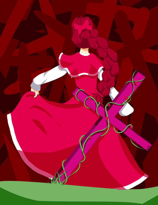 Woman pink dress cross red free wallpaper for mobile - medium preview image