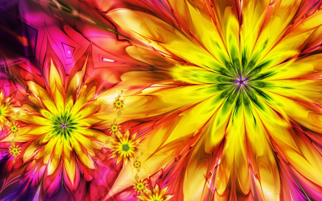 Colorful flower yellow center psychedelic free wallpaper for desktop - medium preview image