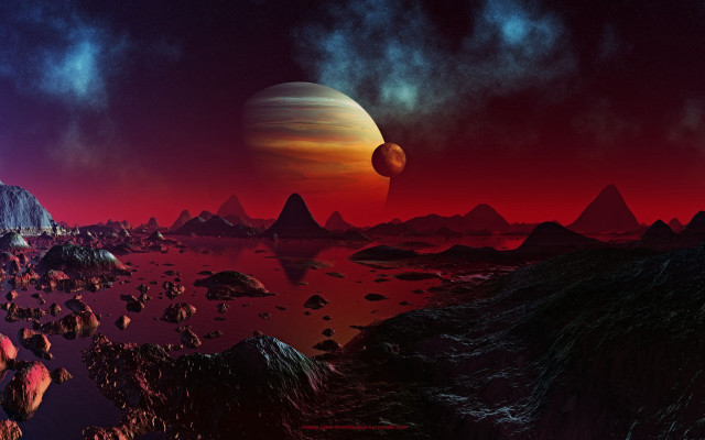 Distant planet mountains rocks space free wallpaper for desktop - medium preview image