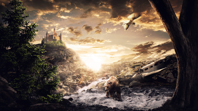 Bear river castle bird dusk free wallpaper for desktop - medium preview image