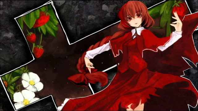 Woman red dress flower frame free wallpaper for desktop - medium preview image