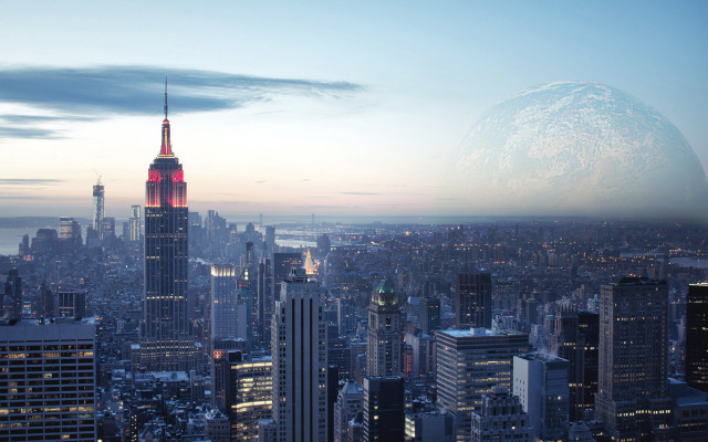 City skyline moon aurora architecture free wallpaper for desktop - medium preview image