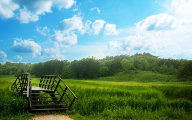 Wooden bench field ladder nature #2 free wallpaper for desktop - medium preview image