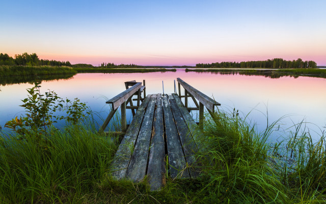 Wooden dock lake sunset nature free wallpaper for desktop - medium preview image
