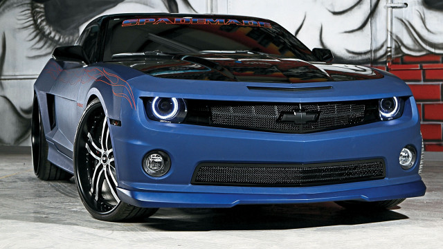 Blue sports car graffiti wall #2 free wallpaper for desktop - medium preview image