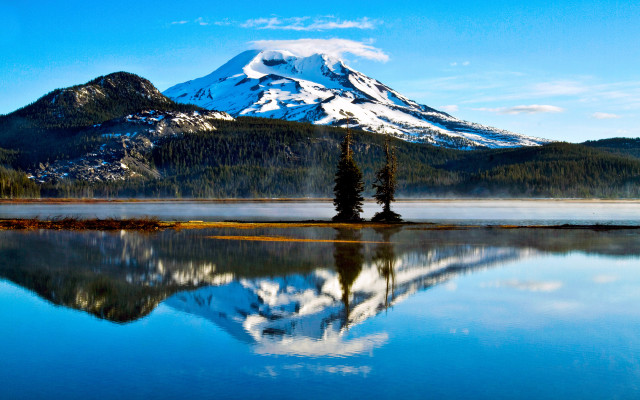 Mountain lake forest sky reflection free wallpaper for desktop - medium preview image