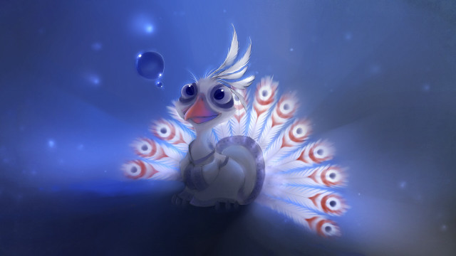 Peacock bubbles blue background surrealism free wallpaper for desktop - medium preview image