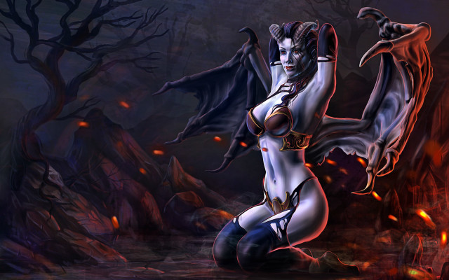 Gothic fantasy woman bat demon free wallpaper for desktop - medium preview image