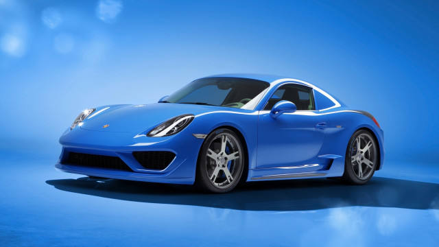 Blue sports car studio photorealism free wallpaper for desktop - medium preview image