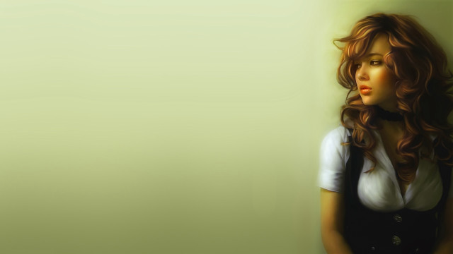 Gothic photorealistic woman redhair suspenders free wallpaper for desktop - medium preview image