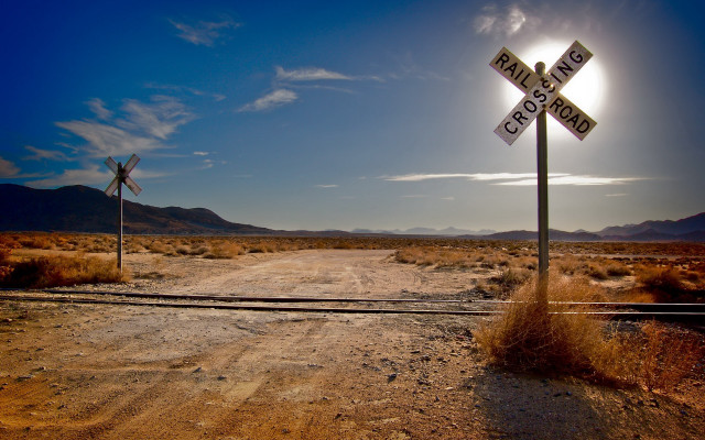 Railroad crossing matte painting western free wallpaper for desktop - medium preview image