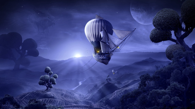 Hot air balloon full moon free wallpaper for desktop - medium preview image