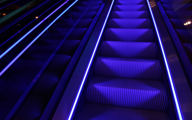 Blue escalator lights person cyberpunk free wallpaper for desktop - medium preview image