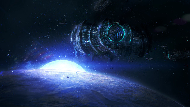 Space station planet brightlight distantstar free wallpaper for desktop - medium preview image