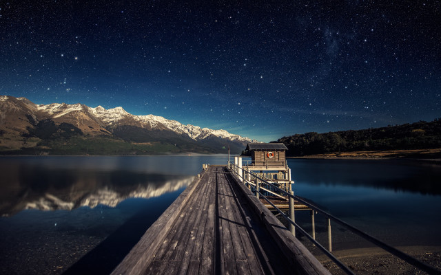 Wooden dock night sky stars free wallpaper for desktop - medium preview image
