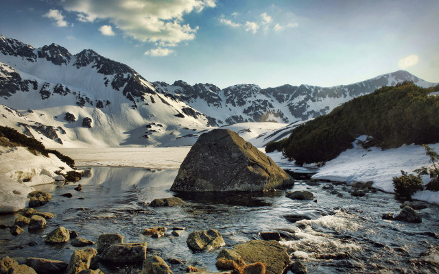 Mountain range river snow capped #2 free wallpaper for desktop - medium preview image