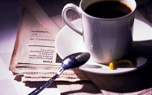 Coffee spoon saucer table newspaper free wallpaper for desktop - medium preview image