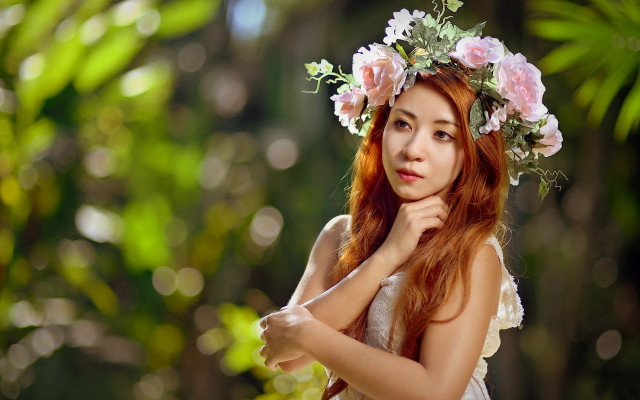 Woman flower crown woods portrait free wallpaper for desktop - medium preview image