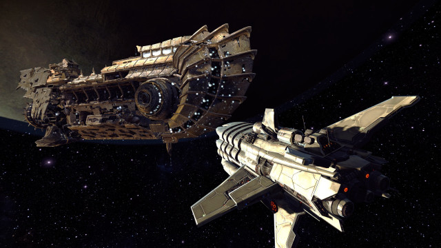 Space station galaxy ship foreground free wallpaper for desktop - medium preview image