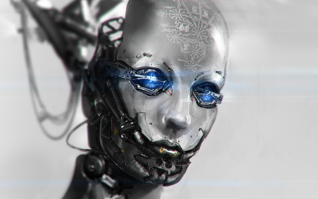 Robot blue eyes white face free wallpaper for desktop - medium preview image