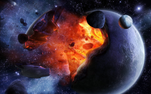 Space planet fire smoke star free wallpaper for desktop - medium preview image