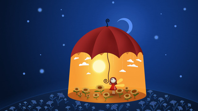 Cartoon umbrella flower garden night free wallpaper for desktop - medium preview image
