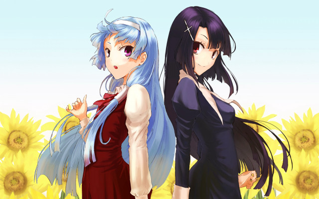 Anime girls sunflowers long hair free wallpaper for desktop - medium preview image