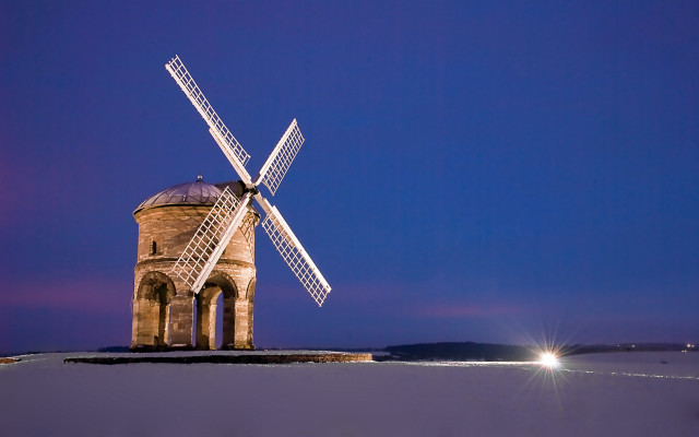 Windmill night tower light tiltshift free wallpaper for desktop - medium preview image