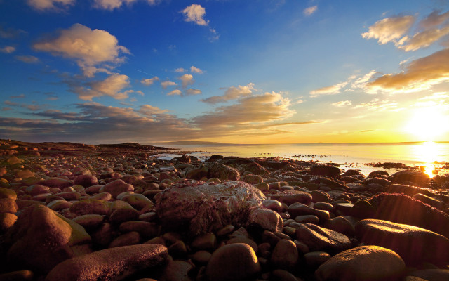 Rocky beach sunset clouds water #2 free wallpaper for desktop - medium preview image