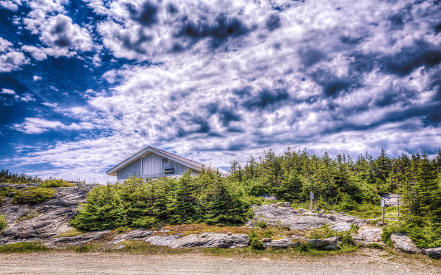Hill house cloudy sky trees free wallpaper for desktop - medium preview image