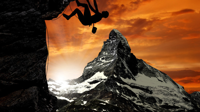 Mountain climber red sky clouds free wallpaper for desktop - medium preview image