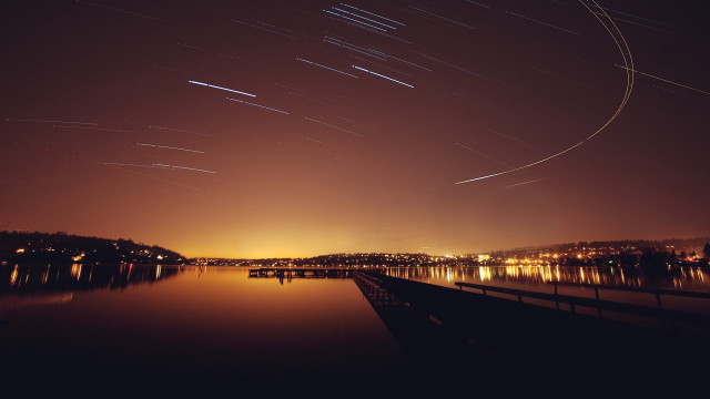 Lake starry sky bridge city free wallpaper for desktop - medium preview image